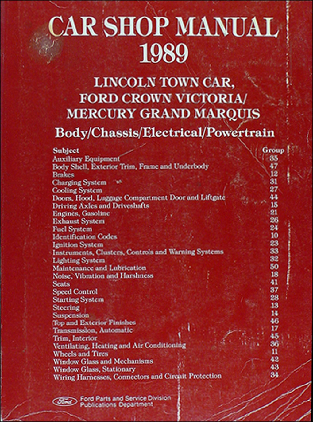 1989 Lincoln Town Car, Ford Crown Victoria, & Mercury Grand Marquis Shop Manual Original