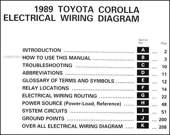 1989 Toyota Corolla Wiring Diagram Manual Original  1989 Toyota Corolla Wiring Diagram    Faxon Auto Literature