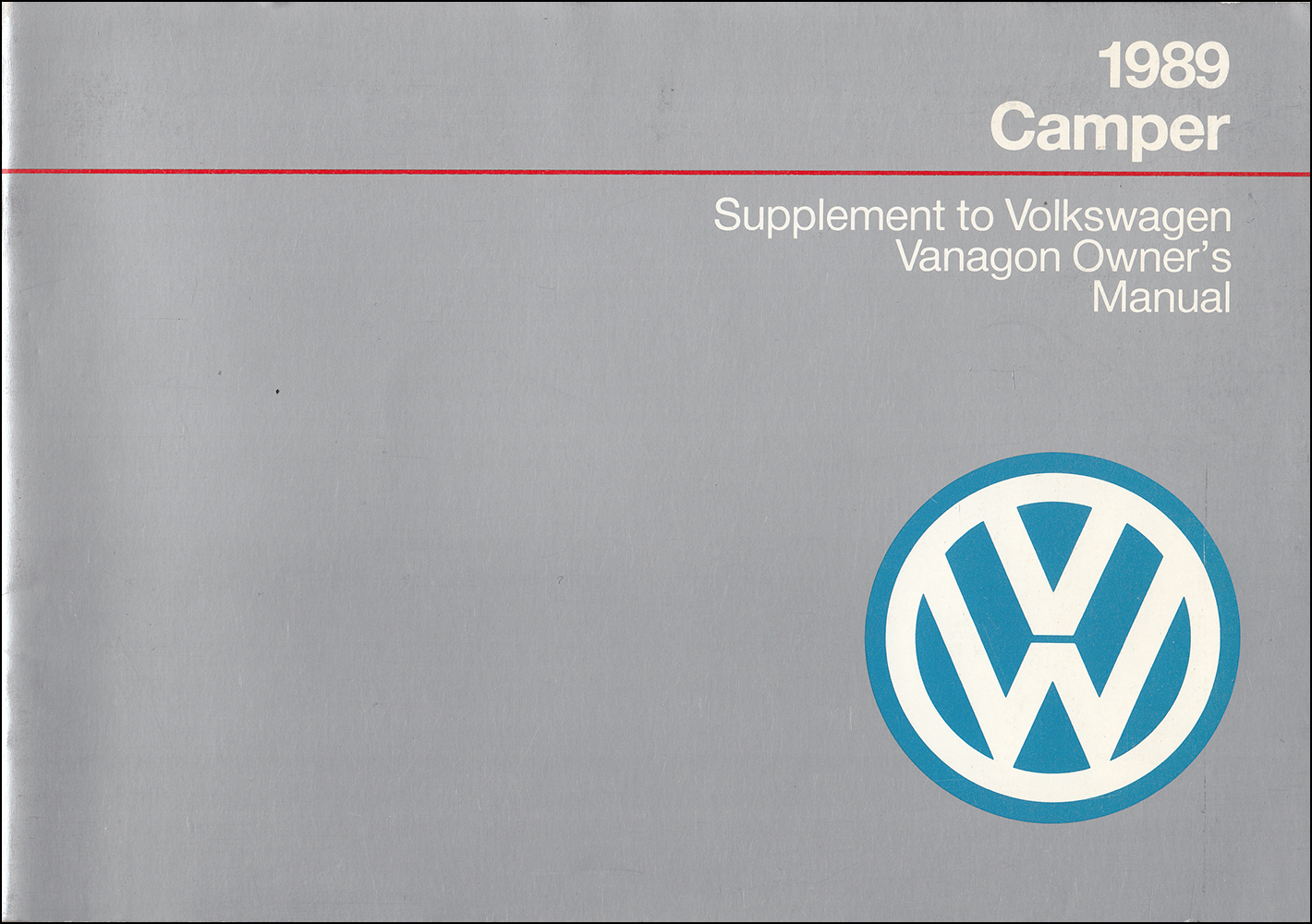 1989 Volkswagen Vanagon Camper Owner's Manual Supplement Original