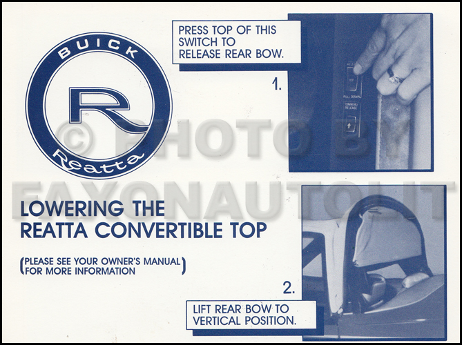1990 Buick Reatta Convertible Top Owner's Manual Original