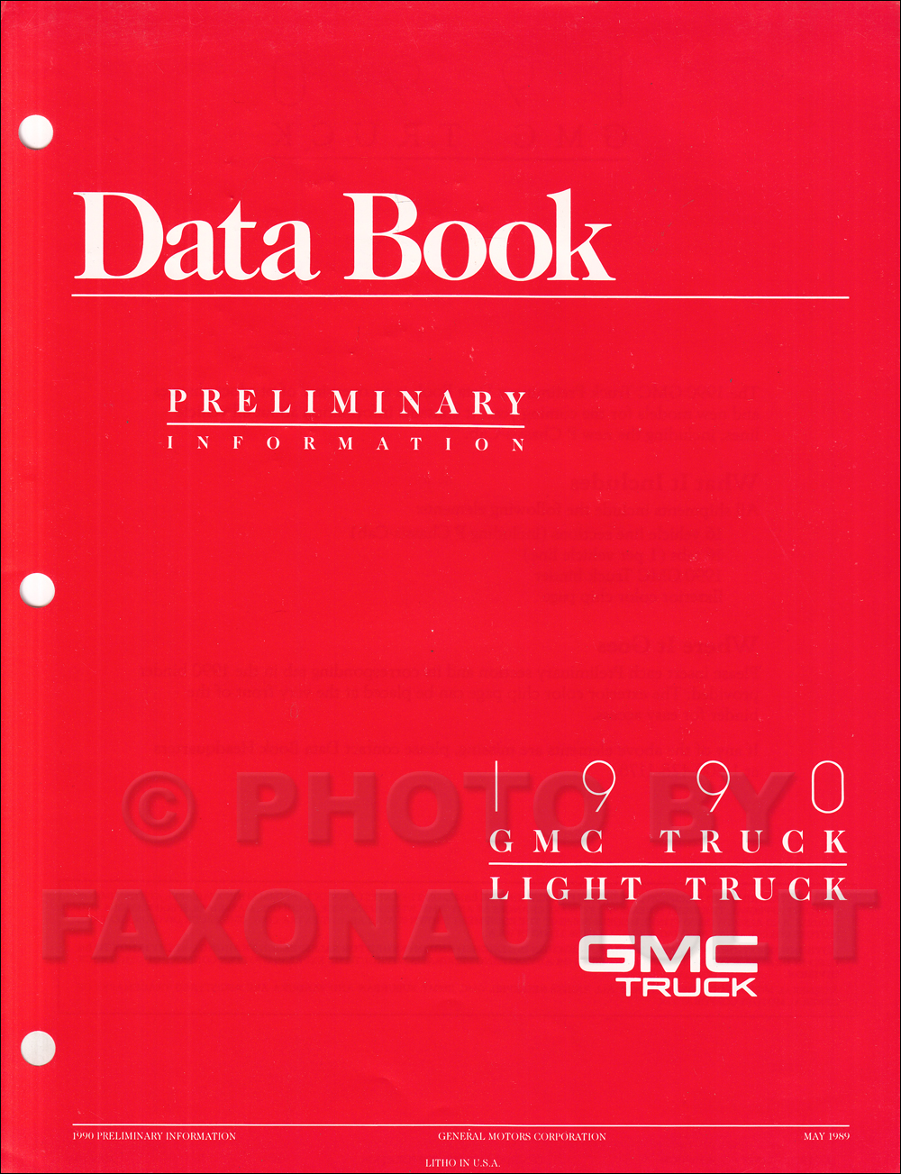 1990 GMC Light Duty Preliminary Data Book Original