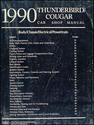 1990 Ford Thunderbird & Mercury Cougar Shop Manual Original 