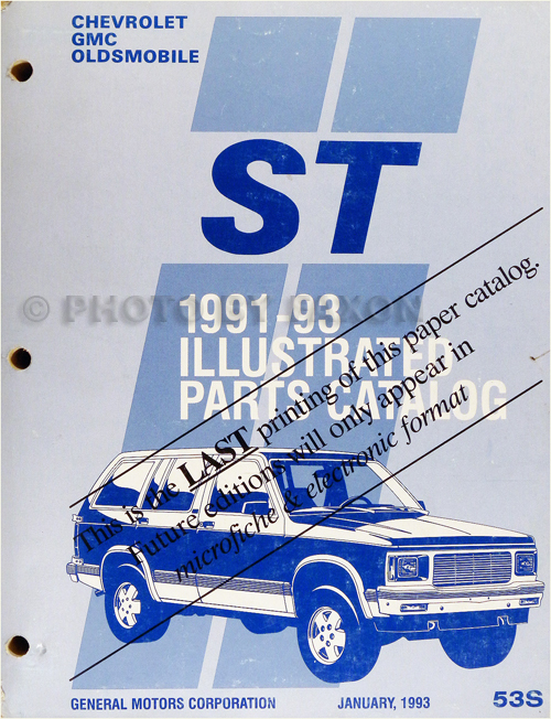 1991-1993 S-Truck Parts Book Original Typhoon Syclone Jimmy Blazer Bravada S10 S15 Pickup