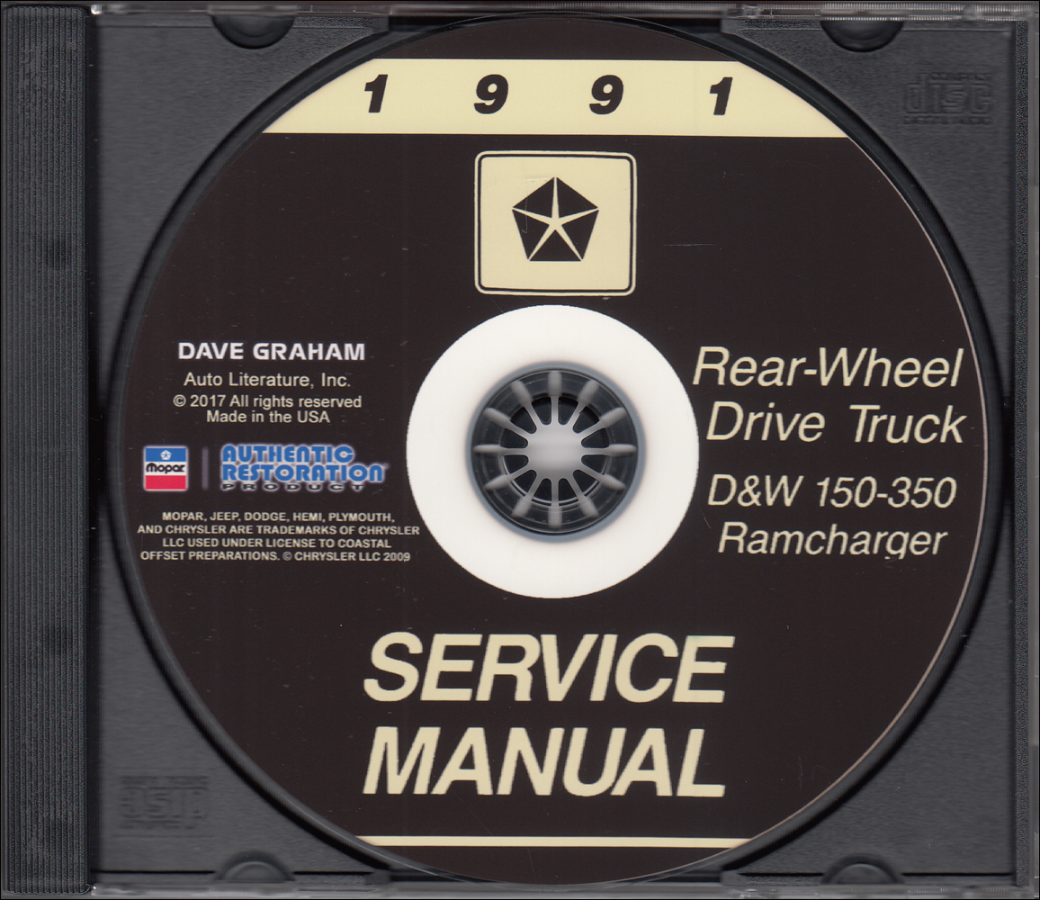 1991 Dodge Ramcharger and Pickup D&W 150-350 Repair Shop Manual CD