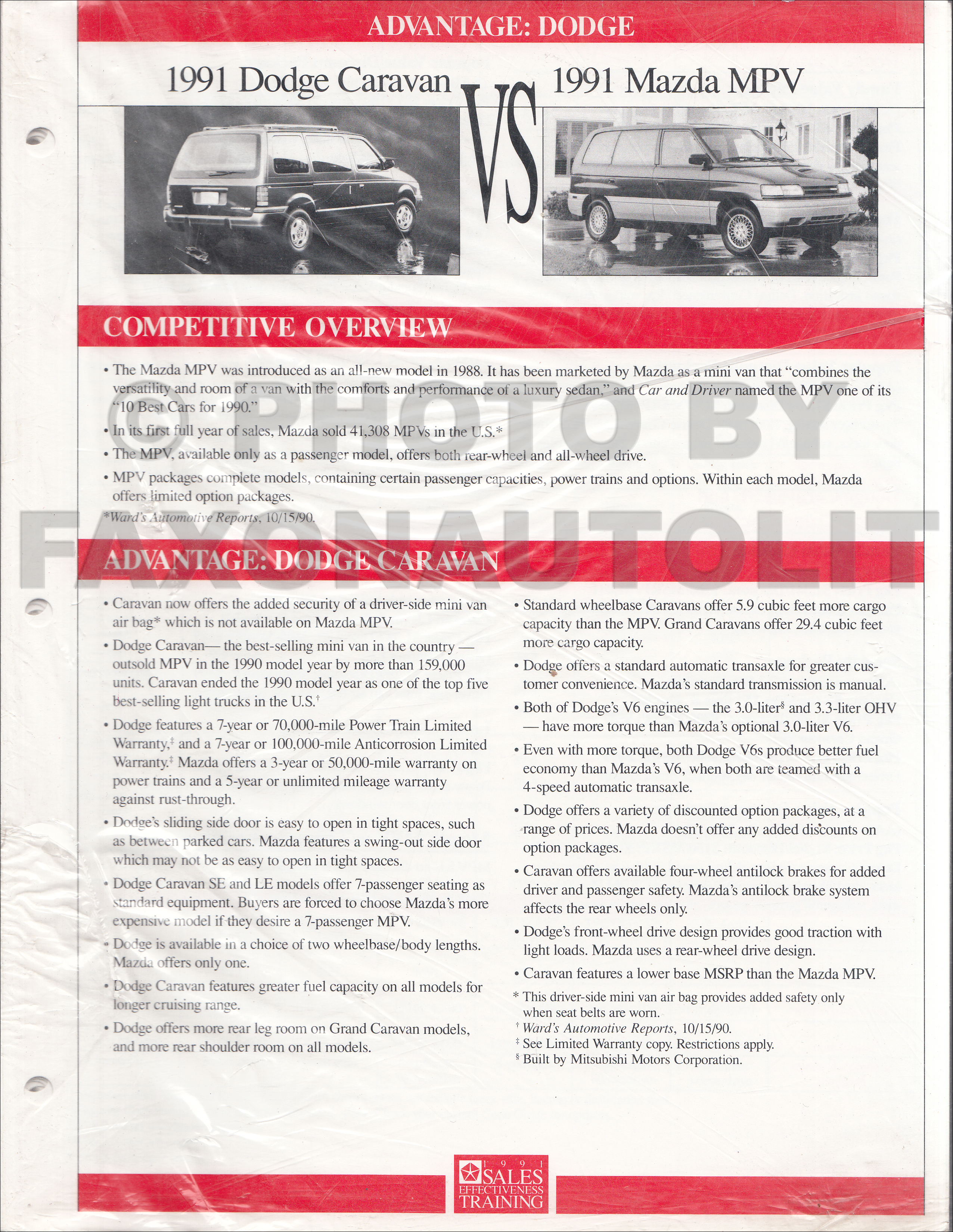 1991 Dodge Competitive Comparison Dealer Album Original