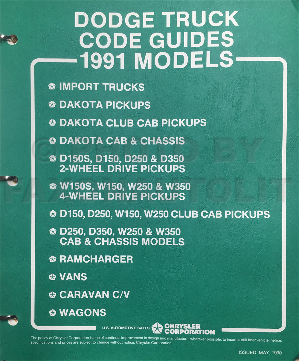 1991 Dodge Truck Ordering Guide Original