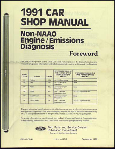 1991 Probe Festiva Escort Tracer Capri Engine Diagnosis Manual