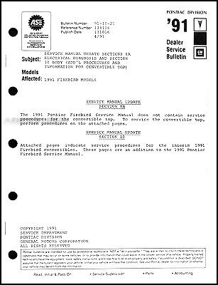 1991 Pontiac Firebird and Trans Am Convertible Top Service Manual