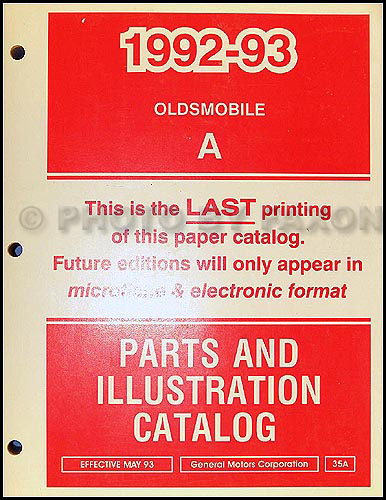 1992-1993 Oldsmobile Cutlass Ciera and Cutlass Cruiser Parts Book Original