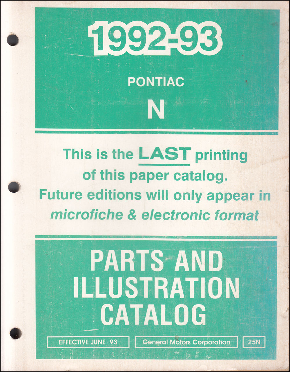 1992-1993 Pontiac Grand Am Parts Book Original