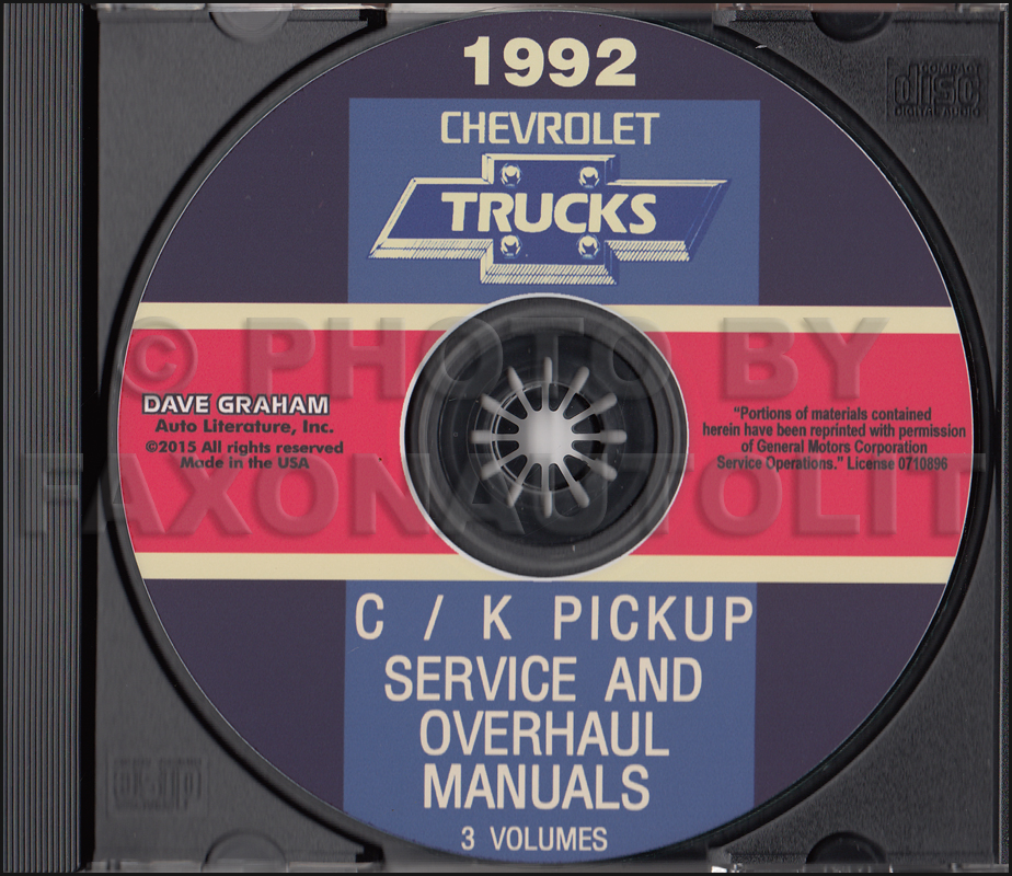 1992 Chevrolet C/K Truck Service and Overhaul Manuals on CD Pickup Suburban Blazer