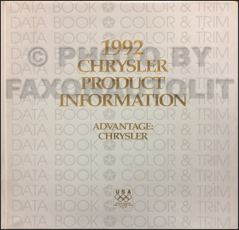 1992 Chrysler Color & Upholstery Album and Data Book Original