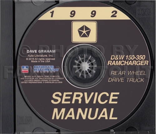 1992 Dodge Ramcharger and Pickup D&W 150-350 Repair Shop Manual CD