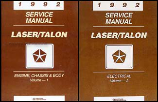 1992 Plymouth Laser Eagle Talon Repair Shop Manual Original 2 Volume Set 