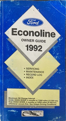 1992 Ford Econoline Van & Club Wagon Owner's Manual Original