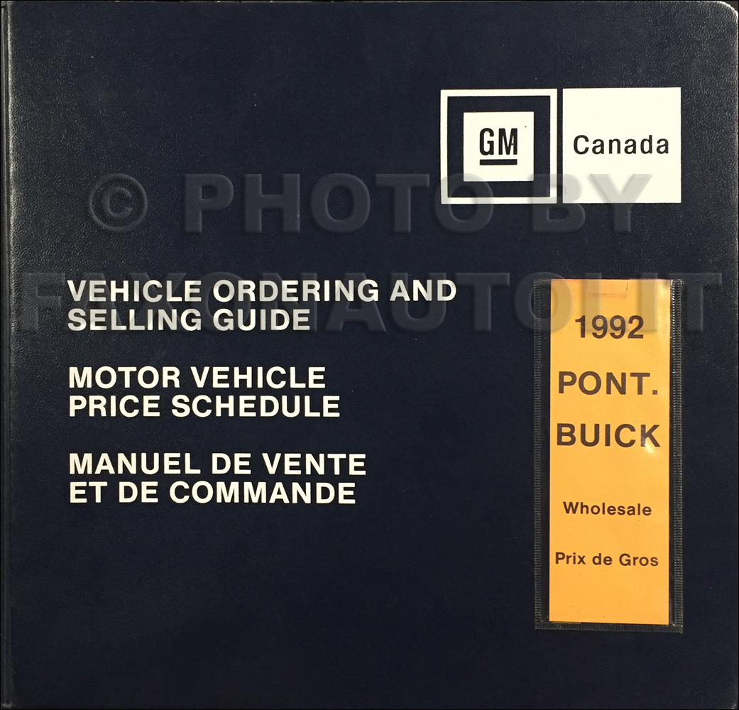 1992 Pontiac and Buick Color and Upholstery Dealer Album/Data Book Canadian