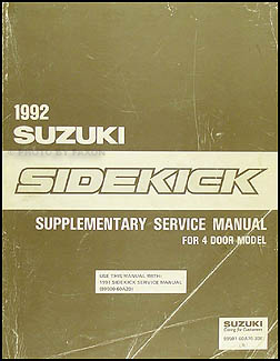 1992 Suzuki Sidekick 4 Door Repair Manual Supplement Original