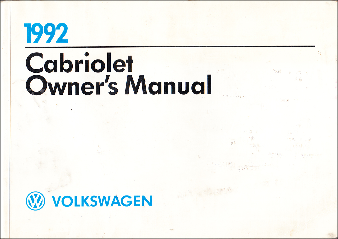 1992 Volkswagen Cabriolet Owner's Manual Original
