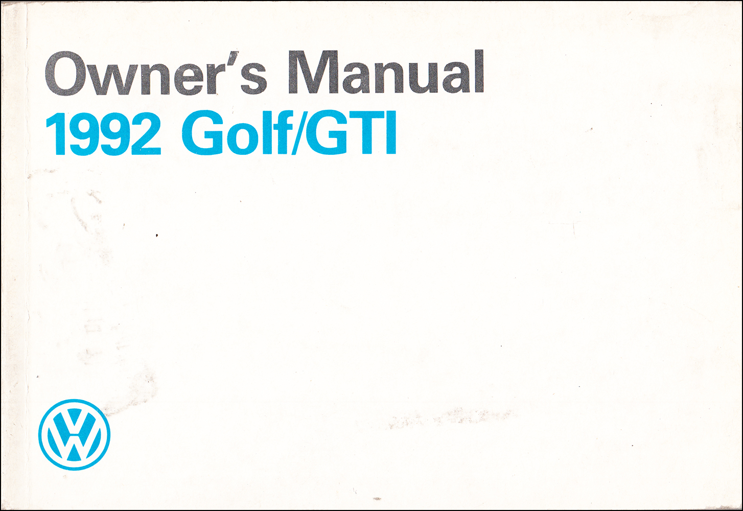 1992 Volkswagen Golf & GTI Owner's Manual Original