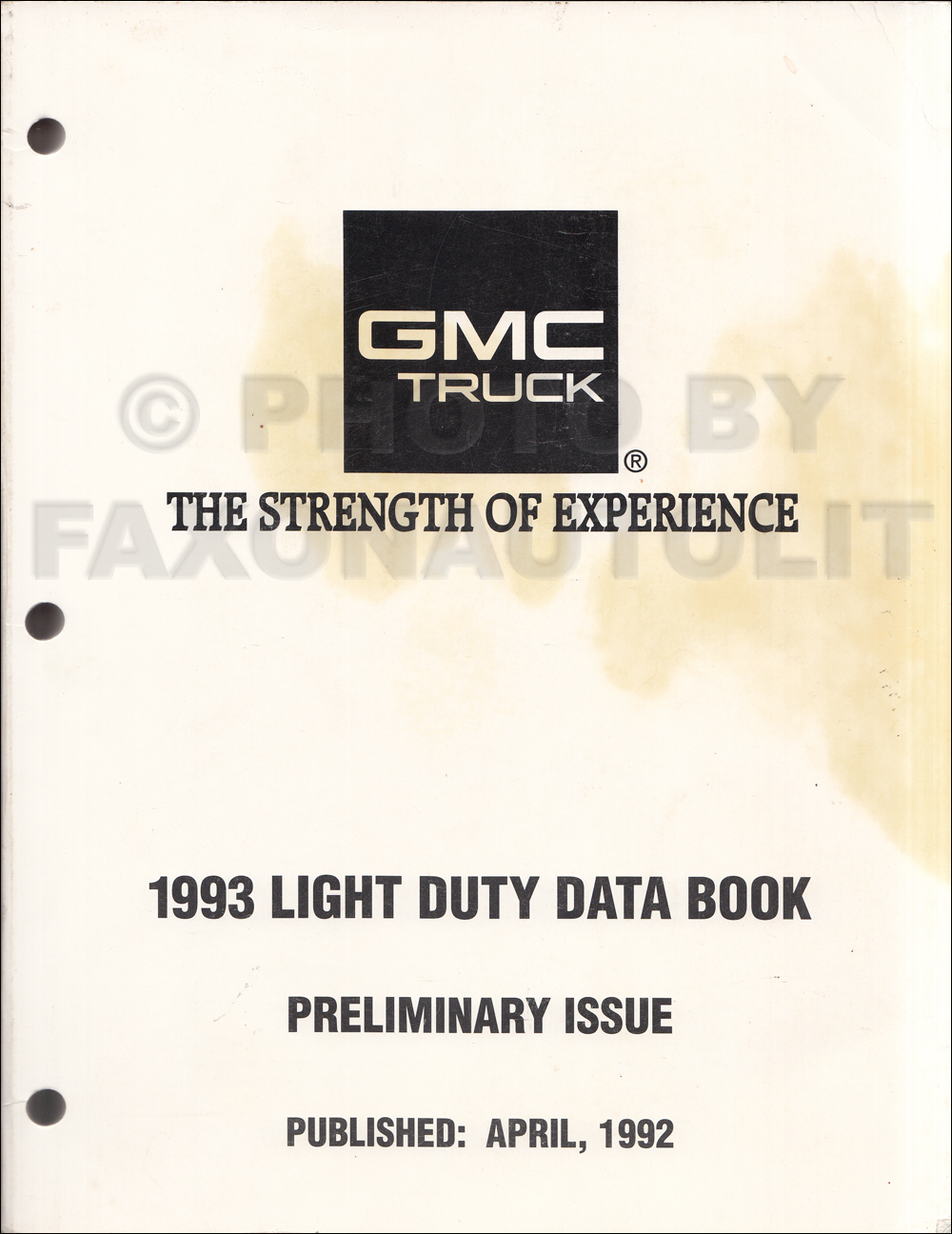 1993 GMC Light Duty Preliminary Data Book Original