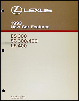 1993 Lexus ES 300 SC 300/400 LS 400 Features Manual Original
