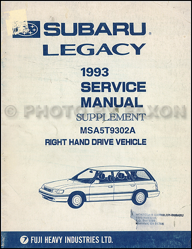 1993 Subaru Legacy Repair Manual Supplement Original