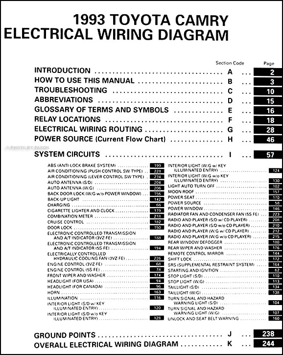 1993 Toyota Camry Wiring Diagram Manual  93 Toyota Camry Radio Wiring Diagram    Faxon Auto Literature
