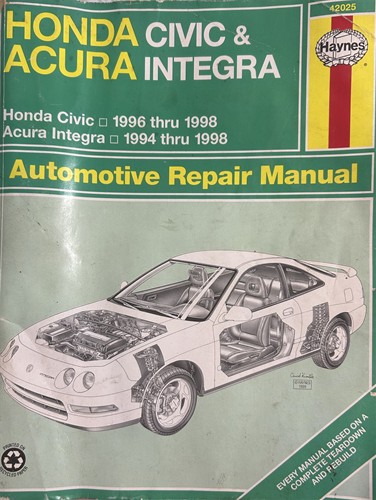 Haynes Automotive Repair Manual Honda Civic & Acura Integra 1994-1998