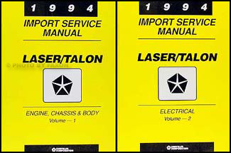 1994 Plymouth Laser and Eagle Talon Shop Manual Original 2 Volume Set 