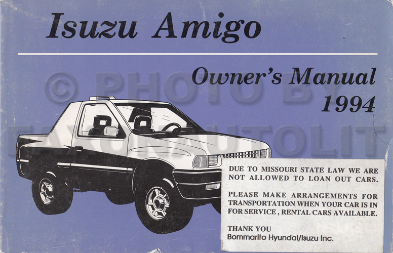1994 Isuzu Amigo Owner's Manual Original