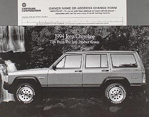 1994 Jeep Cherokee Original Owner's Manual 