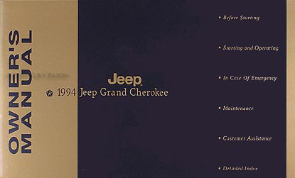 1994 Jeep Grand Cherokee Owner's Manual Original