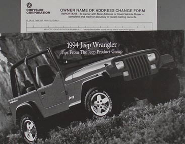 1994 Jeep Wrangler Original Owner's Manual 