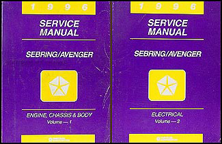 1996 Chrysler Sebring Dodge Avenger Repair Shop Manual Original 2 Volume Set 