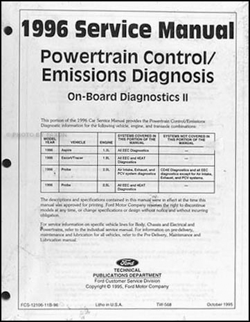 1996 Probe Aspire Escort Engine Emissions Diagnosis Manual 