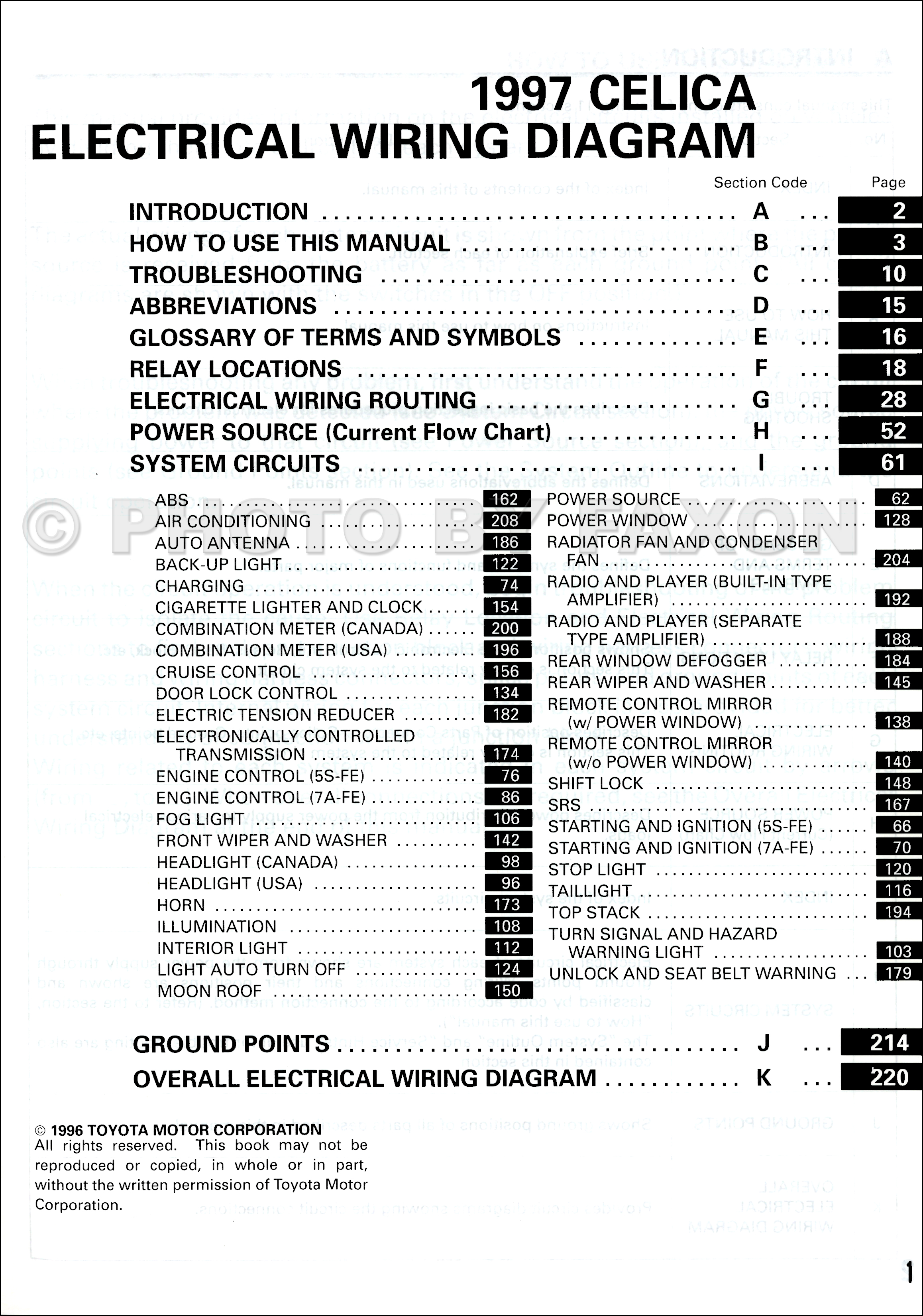 2005 Toyota CELICA Electrical Wiring Diagrams Service Manual 