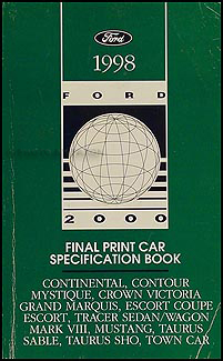 1998 Ford Lincoln Mercury Car Service Specifications Manual Original Final Print