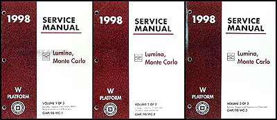 1998 Chevy Lumina and Monte Carlo Repair Manual Original 3 Volume Set 