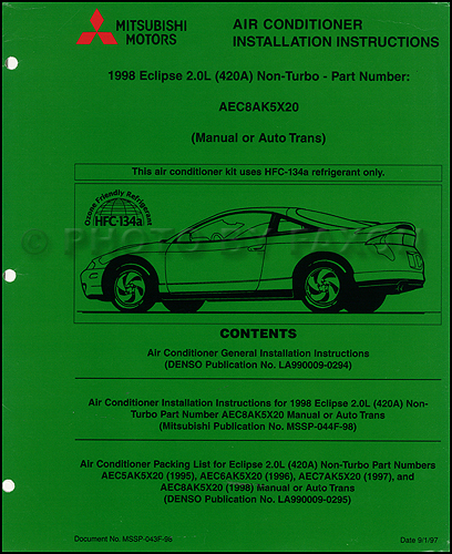 1998 Mitsubishi Eclipse 2.0L Non-Turbo Air Conditioner Installation Manual Original