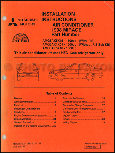 1998 Mitsubishi Mirage Air Conditioner Installation Instruction Manual Original A/C
