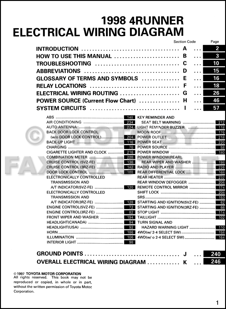 1998 Toyota 4Runner Wiring Diagram Manual Original  1998 4runner Electrical Wiring Diagrams    Faxon Auto Literature