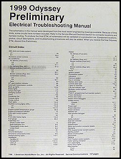 1999 Honda Odyssey Preliminary Electrical Troubleshooting Manual Orig.
