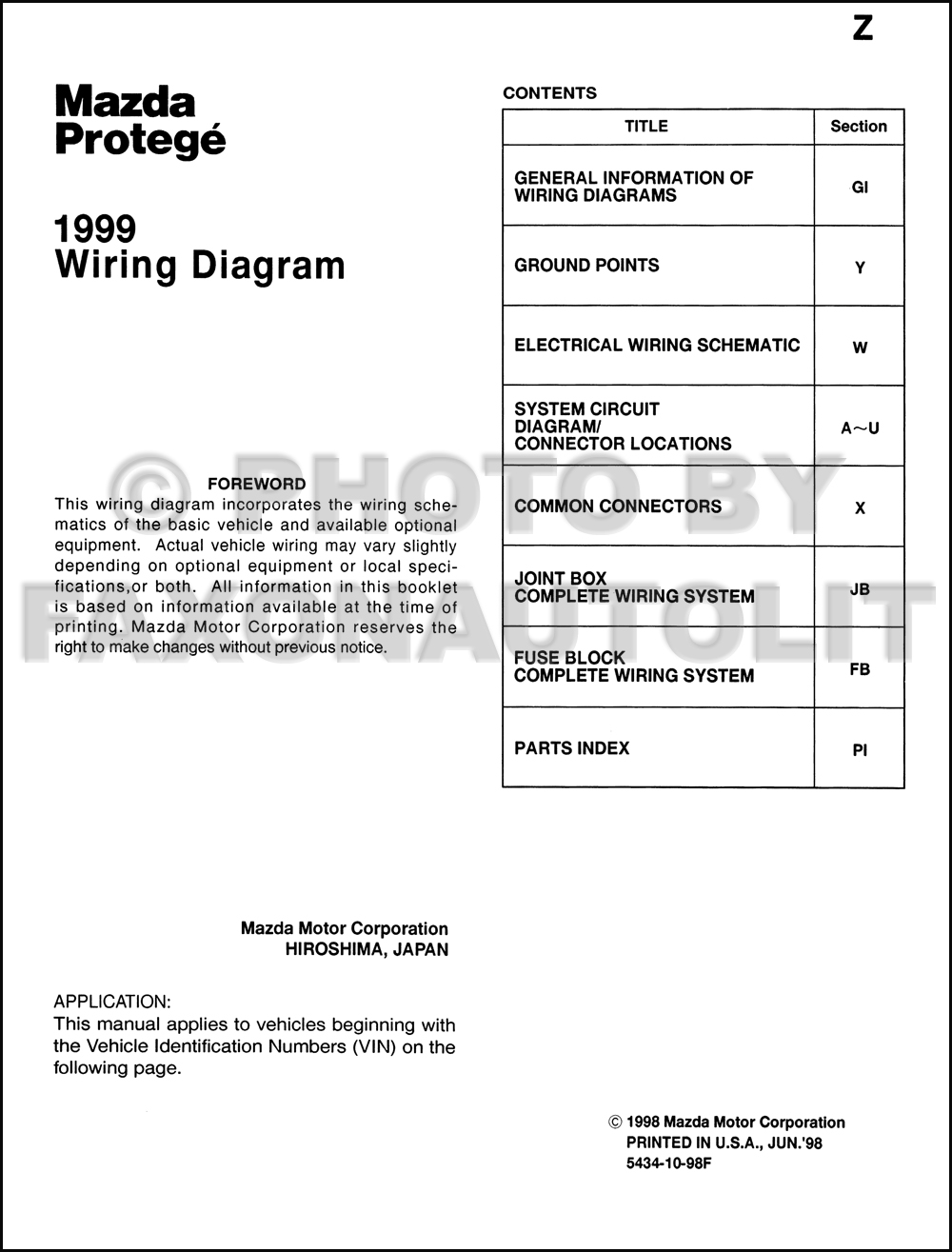 1999 Mazda Protege Wiring Diagram Manual Original