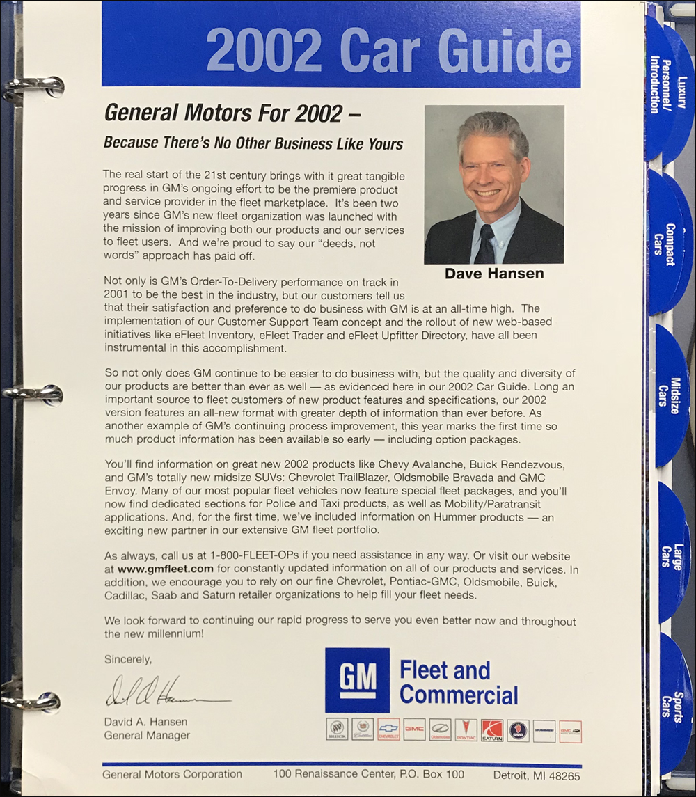 2002 GM Fleet Buyer's Guide Dealer Album Original