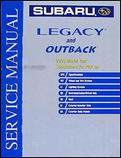 2003 Subaru Baja Repair Manual Supplement Original