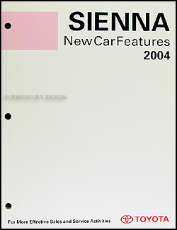 2004 Toyota Sienna Features Service Training Manual Original