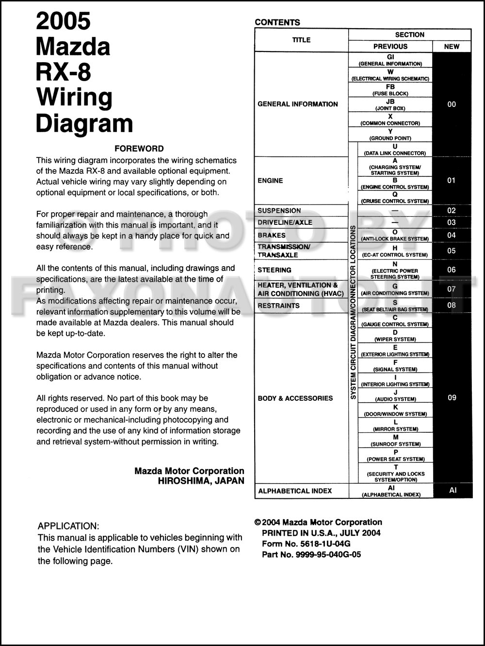 2005 Mazda Rx 8 Wiring Diagram Manual Original Rx8