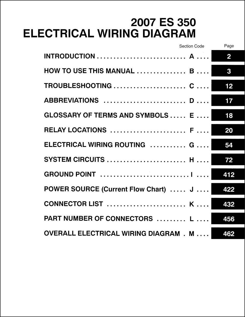 2008 Lexus ES 350 Wiring Diagrams Schematics Layout Factory OEM 