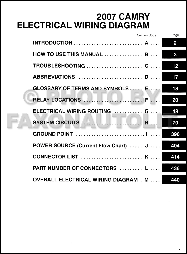2007 Toyota Camry Wiring Diagram Manual Original  2007 Camry Electrical Wiring Diagram Manual    Faxon Auto Literature