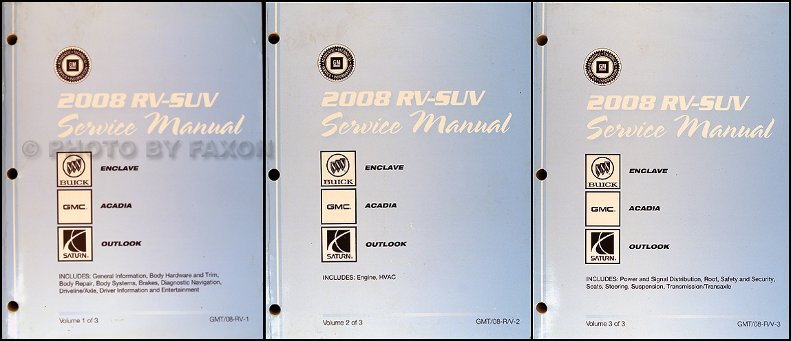 2008 Outlook, Acadia, Enclave Repair Shop Manual Original 3 Volume Set Saturn GMC Buick
